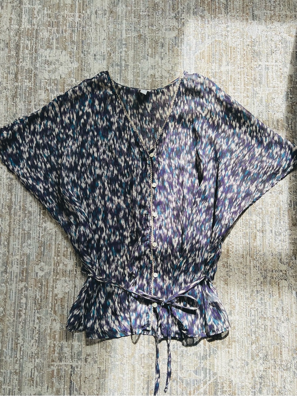 Converse Women's Printed Tie-Waist Blouse in Navy, Teal, Purple